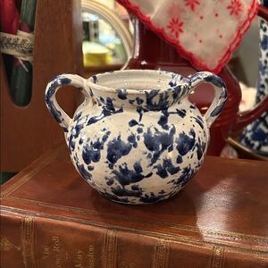 NC Pottery Blue and White Small Two-Handled Splatter Jug